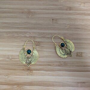 Vintage Style Scarab Beetle Earrings with Green Stone